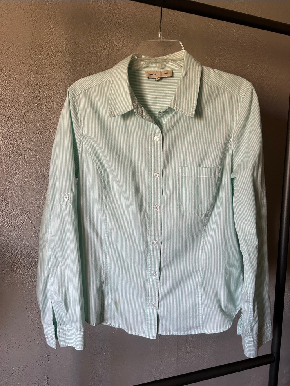 Jones New York Light Mint Green Striped Button-Down Shirt